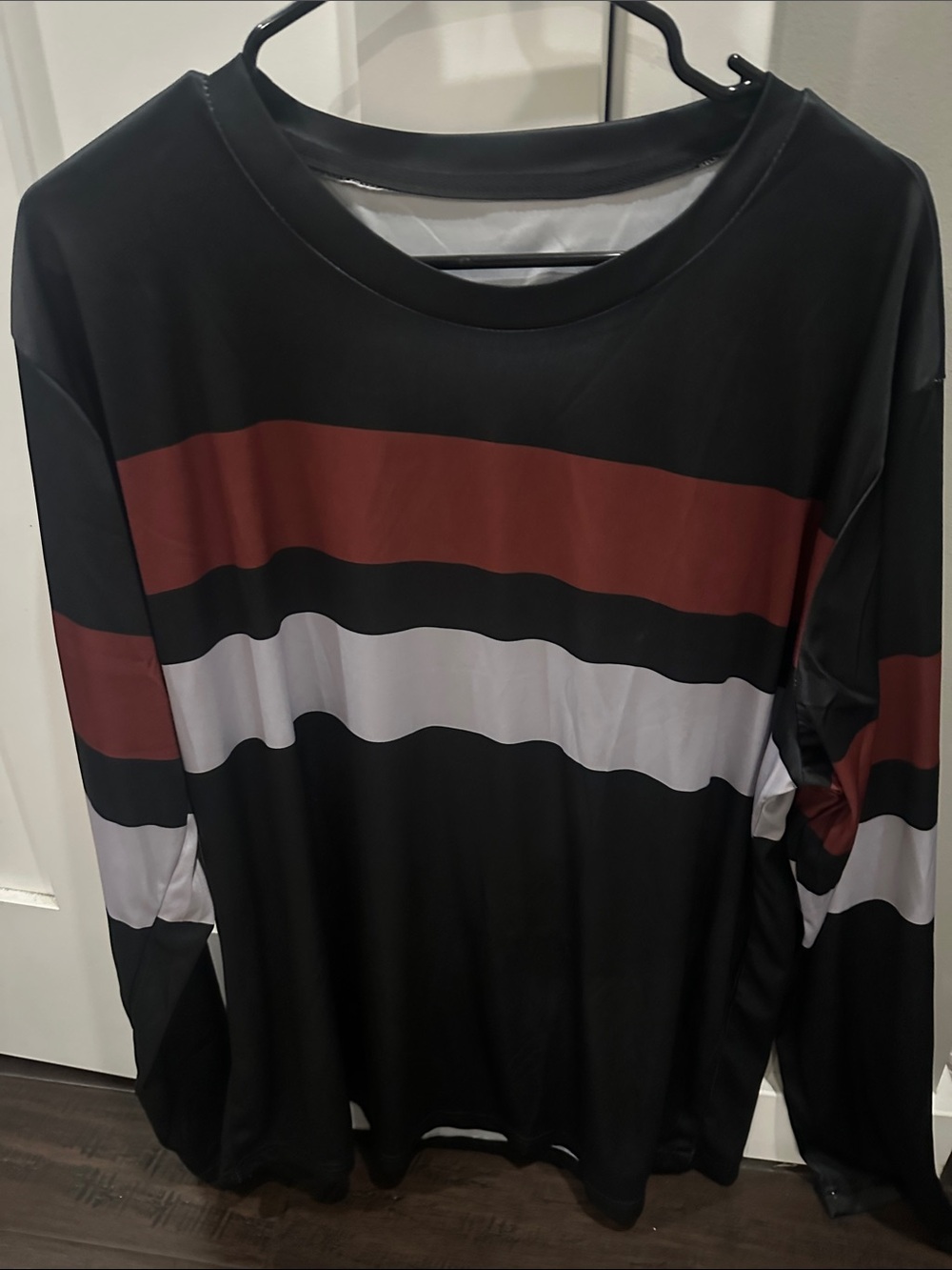 Long Sleeve Men's Striped Crewneck Shirt - Black and Maroon